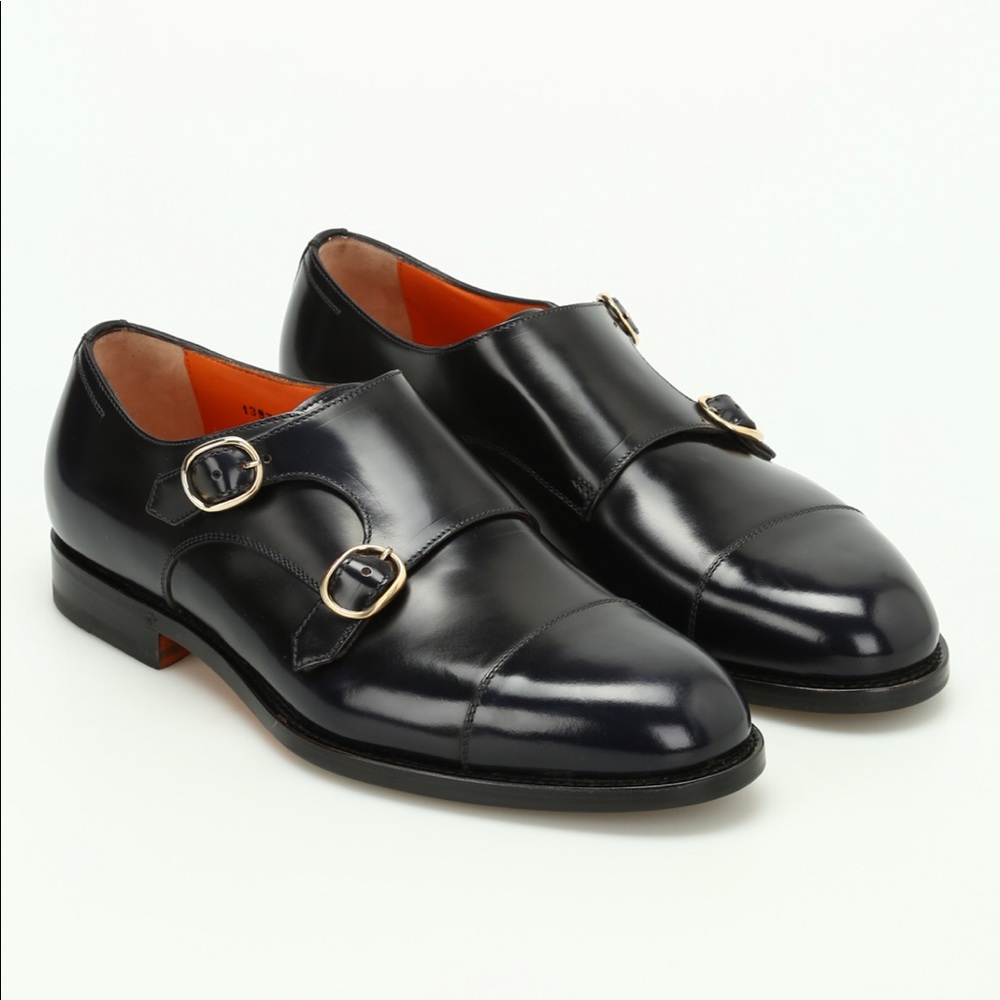 Santoni polished leather double monk strap shoe
